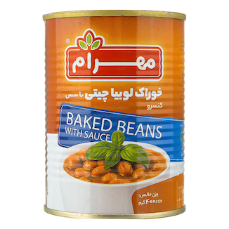 عکس کنسرو خوراک لوبیا چیتی با سس 400 گرم مهرام