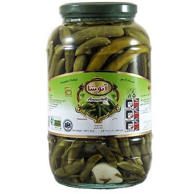 خیار شور شیشه ای سوپر ویژه 1500 گرم آنوشا